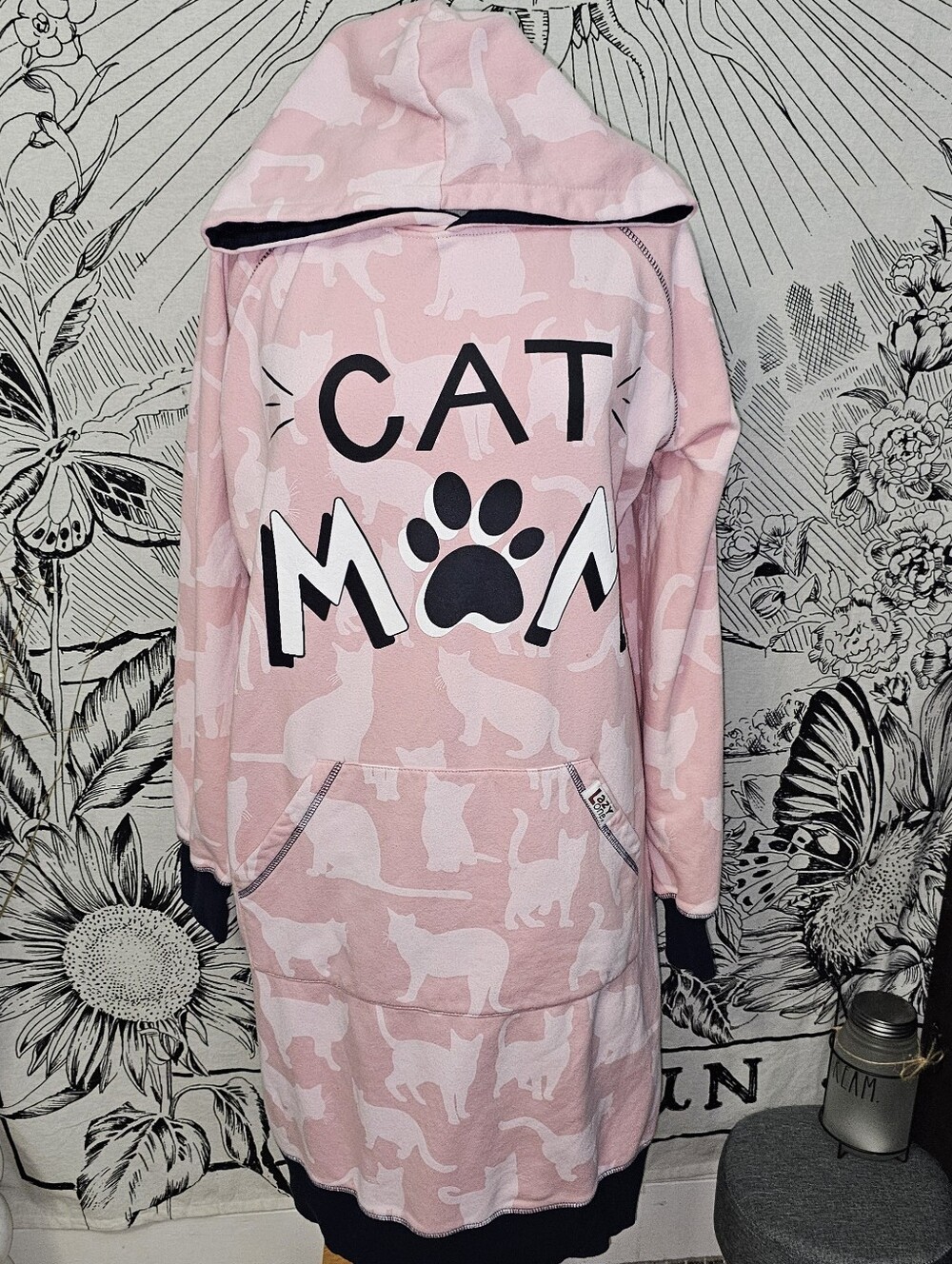 Lazy One Pink Cat Silhouette Hoodie Night Dress 'Cat Mom' S/M